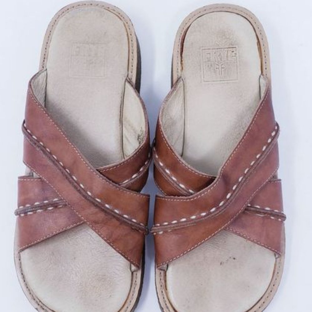 Frye Brown Leather Slide Sandals Size 8